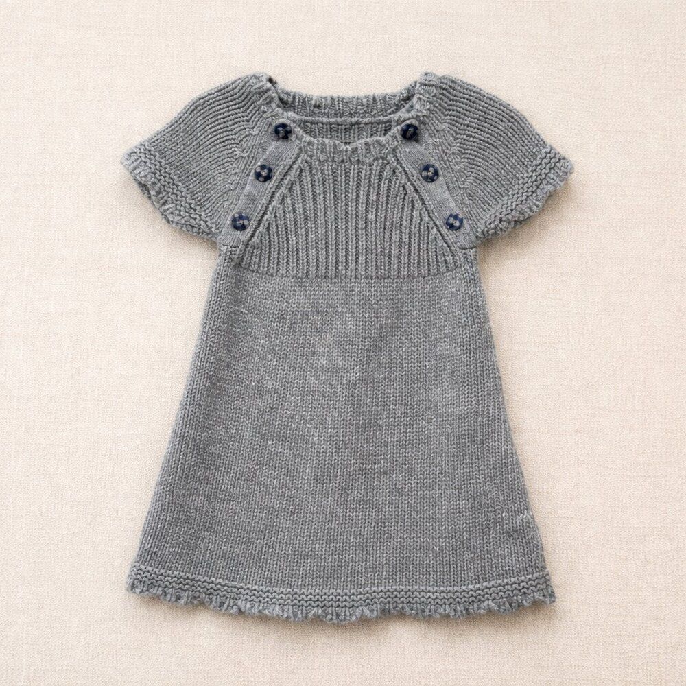 Baby Boden Gray Knit Sweater Dress Button Shoulder Short Sleeve